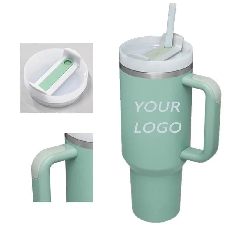 Tasse Inox Grande Capacité Rose Clair - Élevé en Paille pour Voiture - Tasse Extérieure American Style — Vert Eucalyptus