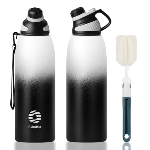 Bouteille Isotherme FJBottle Gourde 1L en Inox - Idéale pour Adultes au Sport, Gym et Voyage - Étanche sans BPA, Cover M — Blanc et Noir