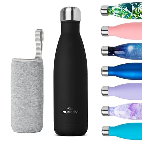 Nuactiv Bouteille Isotherme 24h 500ml pour Course et Vélo, Acier Inoxydable Sans BPA, Thermos Sport 500ml — Noire de Nuit
