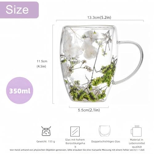 LeKuni Lot de 2 Tasses Double Paroi Rose & Rouge, Pour Cappuccino et Expresso, 350ml Verre Double Paroi, Thé Transparent
