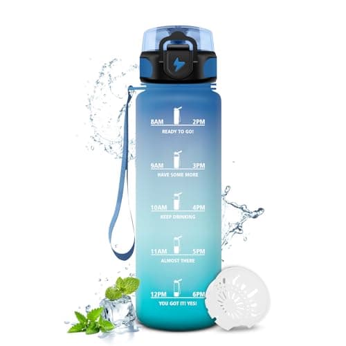 Gourde Enfant 500ml, Bouteille d'eau Étanche et Réutilisable pour Enfants, Gourde Sport avec Filtre et Marqueur de Temps — 17oz-500ml | Bleu + Vert