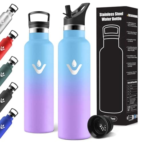 Gourde Isotherme Motswedi 1000ml Anti-Fuite, Poignée de Transport, École, Voyage, Sport — Bleu Ciel-violet