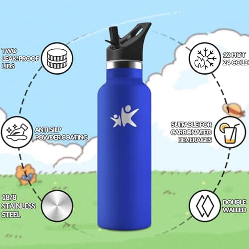 HoneyHolly Gourde Isotherme 500 ML, Gourde INOX Anti-Fuite avec Paille + Isolation sous Vide, Bouteille d'eau sans BPA R
