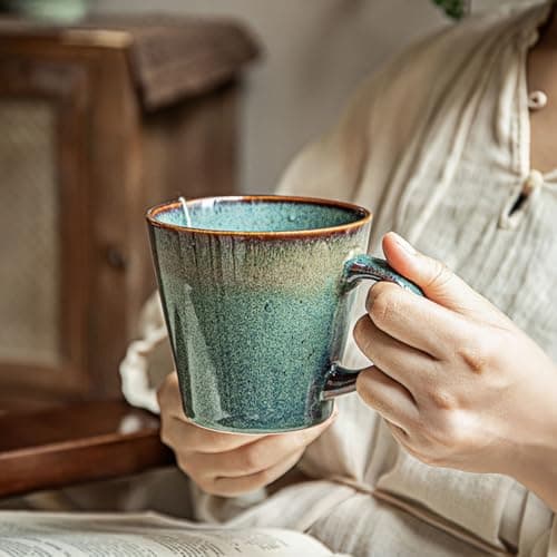 TELANKS grande tasse à café en céramique de 400 ml pour café, lait et thé (vert clair)