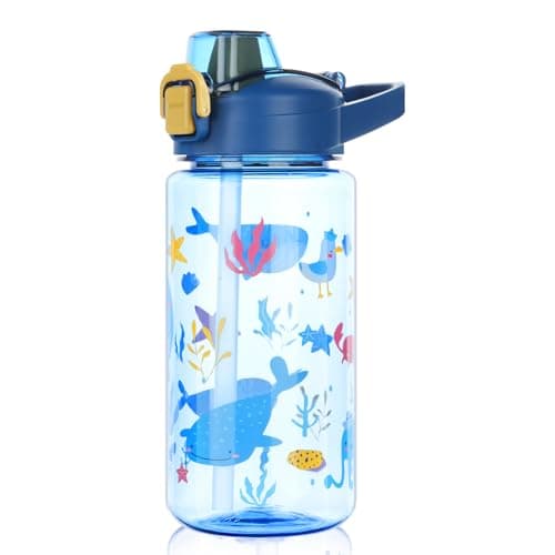 Flintronic Gourde Isotherme Enfant Sans BPA Tritan, Bouteille Anti-fuite Réutilisable 500ML pour Ecole Maternelle avec P — Orange-600ml-a