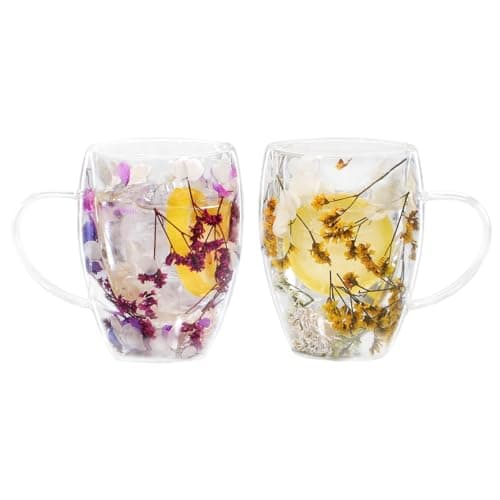 LeKuni Lot de 2 Tasses Double Paroi Rose & Rouge, Pour Cappuccino et Expresso, 350ml Verre Double Paroi, Thé Transparent — Violet & Jaune
