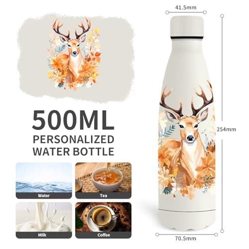 Gourde Grsta Isotherme en Blanche pour Enfant avec Cerf, Anti Fuite et Pour le Sport, Facile à Transporter et Sans BPA