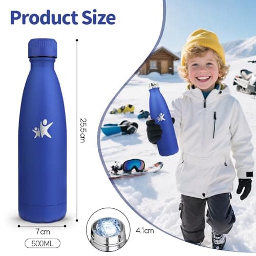 Gourde Motswedi Isotherme Enfant, 500 ml, Bleu Marine, Anti-Fuite, Sans BPA, Isotherme 24h Froid & 12h Chaud, Gourde Ino