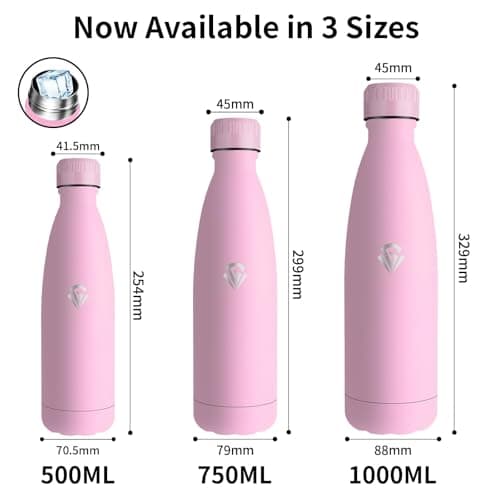 Gourde Grsta Isotherme 500ml Rose - 24h Froid & 12h Chaud, Anti-Fuite, Inox Sans BPA, Facile à Transporter, Bouteille d'