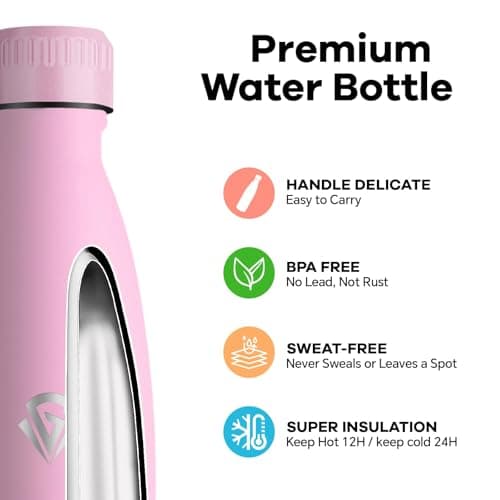 Gourde Grsta Isotherme 500ml Rose - 24h Froid & 12h Chaud, Anti-Fuite, Inox Sans BPA, Facile à Transporter, Bouteille d'