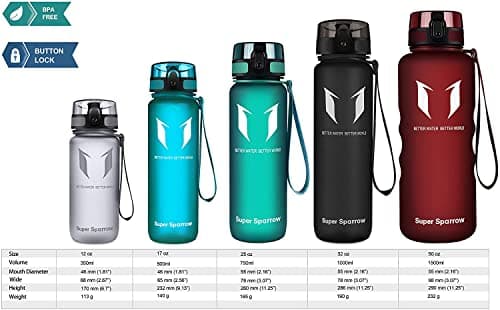 Gourde Super Sparrow 350ml 500ml 750ml 1000ml - Bouteille d'eau sans BPA pour Sport Randonnée École Bureau Plein Air - G