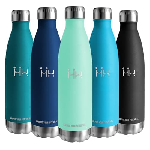 Gourde Isolante 500ml Sans BPA - Acier Inoxydable 18/8, Bouteille Insulated pour Voyage, École et Randonnée - Double Par — Bleuvert avec Slogan-500 Ml