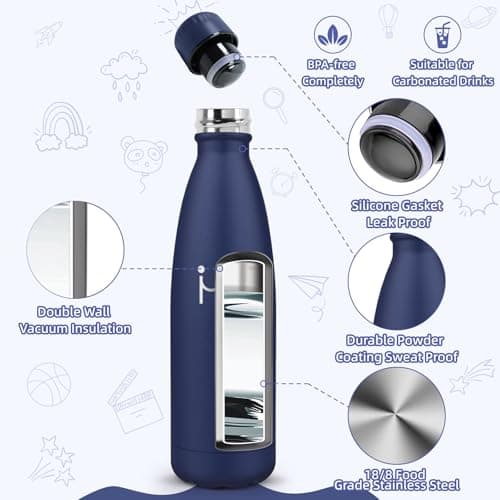 Motswedi Gourde Isotherme 500ml sans BPA, Anti-Fuite 24h Froid & 12h Chaud, Gourde Inox pour Enfants & Adultes, Sport, G