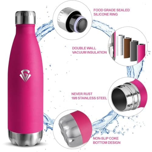 Grsta Gourde Isotherme - Gourde Enfant BPA-Free Anti-Fuite, 500ml pour École Campagne Voyage, 24h Froid & 12h Chaud, Ros