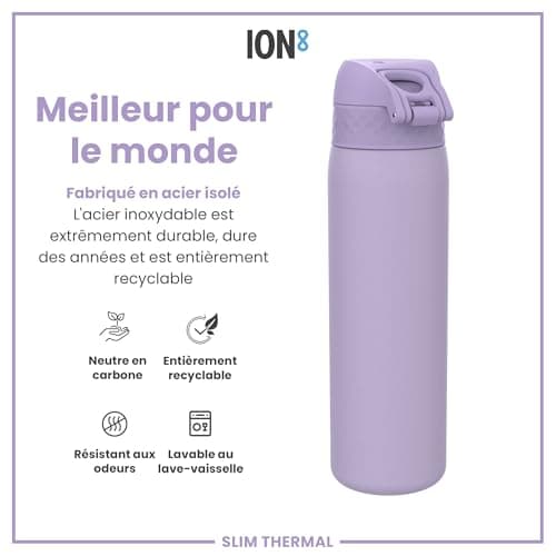 Gourde ION8 Inox 500ml Anti-Fuite Facile à OuvrirVerrouillage Sécurisé