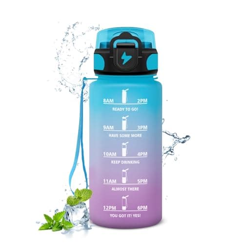 Gourde Enfant 500ml, Marqueur de Temps, Bouteille d'Eau pour Enfant et Sportifs, l'école et le Bureau  
Gourde Enfant 50 — 17oz-500ml | Paille | Bleu + Lilas