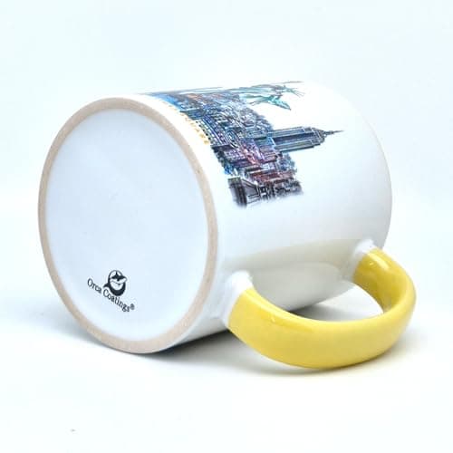 DESSAPT Arts - Mug Céramique Blanc et Jaune Clair - Nouveau Yorkavec Design Exclusif - Cadeau Unique - 325 ml