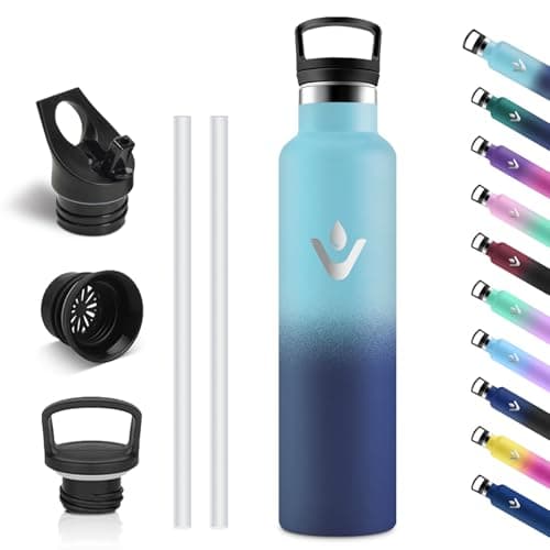 Vikastar Gourde Isotherme BPA-Free 500ml Anti-Fuite pour Enfants, Bouteille Étanche Froid/Chaud pour Sport, École et Cyc — Bleu Ciel et Bleu Foncé