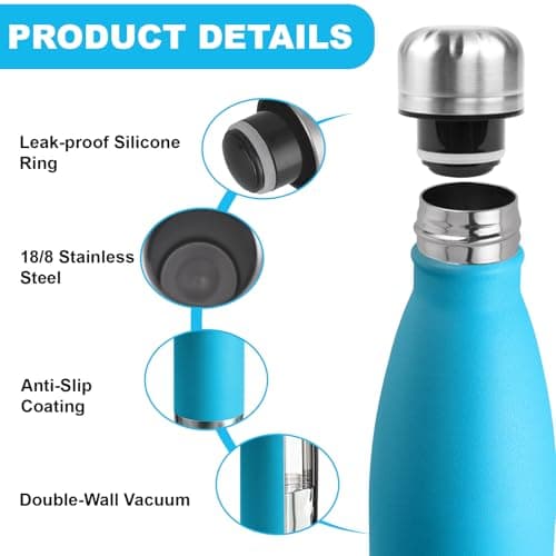 Gourde Isotherme 500ml Sans BPA En Acier Inoxydable, 24h Froid & 12h Chaud, Anti-Fuite pour Voyage, École et Bureau