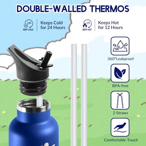 HoneyHolly Gourde Isotherme 500 ML, Gourde INOX Anti-Fuite avec Paille + Isolation sous Vide, Bouteille d'eau sans BPA R