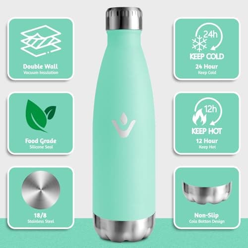 Motswedi Gourde Isotherme 500ml, 24h Froid & 12h Chaud, sans BPA pour Randonnée & Sport, Réutilisable
