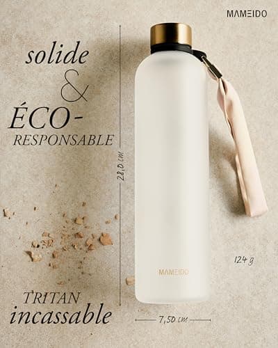MAMEIDO Gourde Design Plastique 1 L pour Femmes au Travail avec Marqueur de Temps de Motivation Etanche Sans BPA (Froste