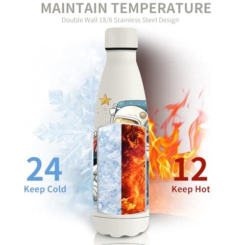 Gourde Isotherme Grsta 500ml Enfant Personnalisée Astronautes Sans BPA École Bureau Voyage Sports Velo Blanc