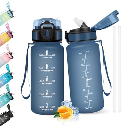 HoneyHolly Bouteille d'Eau Gourde Paille 500ml sans BPA & Étanches pour Gym & Plein Air avec Marqueur de Temps