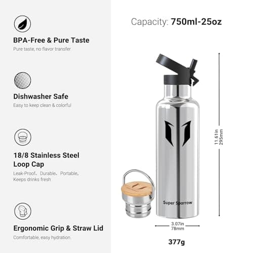 Super Sparrow Gourde Isotherme - Bouteille Étanche Sport 350ml/500ml/620ml/750ml/1L - INOX Bouche Standard - Sans BPA -