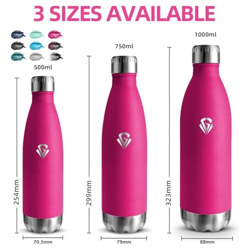 Grsta Gourde Isotherme - Gourde Enfant BPA-Free Anti-Fuite, 500ml pour École Campagne Voyage, 24h Froid & 12h Chaud, Ros