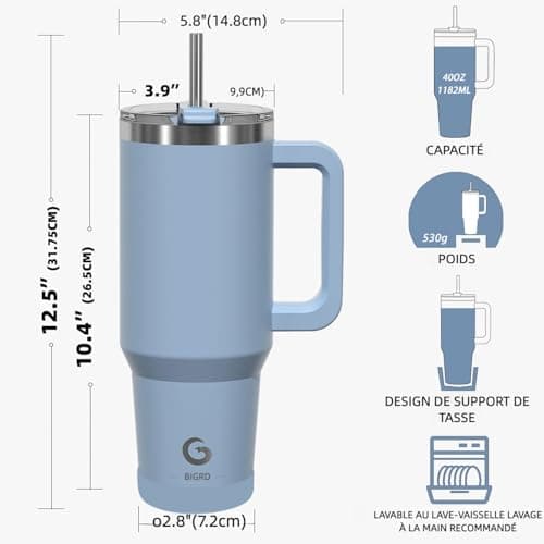 BIGRD Gourde Isotherme 1.2L (1180ml) Acier Inoxydable 304 Double Isolation Vide 100% Étanche pour Sport Randonnée Voyage