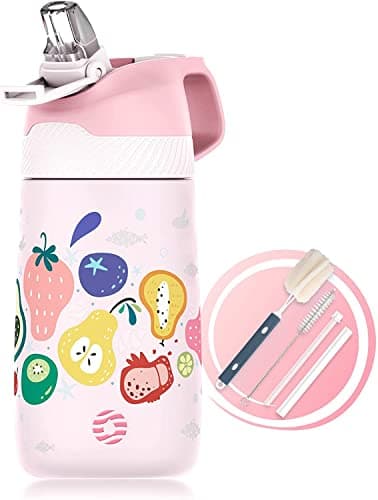 Bouteille Isotherme FJBottle Gourde Enfant 350ML/400ML, Étanche sans BPA pour Ecole et Sport, Bouteille Réutilisable Ant — Fruit Rose