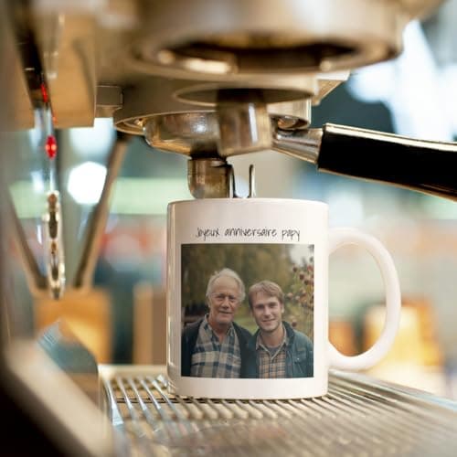 Fapadjo Mug Personnalisable Photo Texte, Tasse Café Prénom, Cadeau Anniversaire et Naissance, Souvenir Collegen