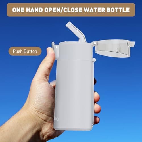Petite Gourde Exllena Isotherme Gris Clair pour Sport et Bureau avec Paille OUVrage Facile et Ultra-Compact