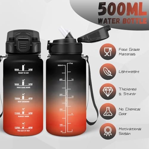 Gourde Enfant 500ml Noire-Rouge, Anti-Fuite et Facile à Nettoyer, Idéale pour l'École, Velo et Voyage