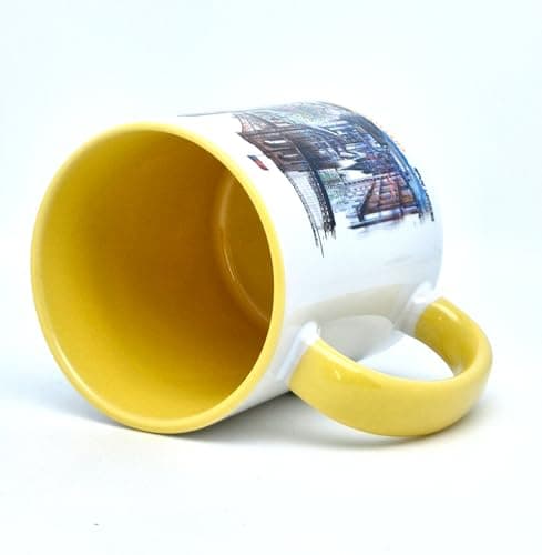 DESSAPT Arts - Mug Céramique Blanc et Jaune Clair - Nouveau Yorkavec Design Exclusif - Cadeau Unique - 325 ml