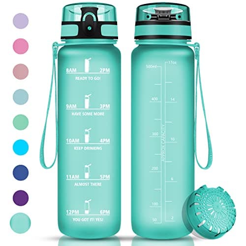 Vikaster Gourde Sport Mat Rose Clair - 500 ML Bouteille d'Eau Sans BPA Étanche & Réutilisable avec Filtre & Marqueur de — Mat Bleu Vert