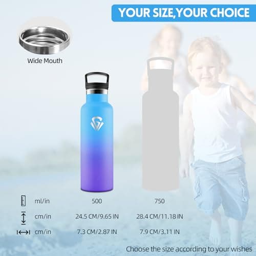 HoneyHolly Gourde Isotherme Anti-Fuite pour Enfants et Adultes 500ML, Réutilisable, Sans BPA, Acier Inoxydable à Double