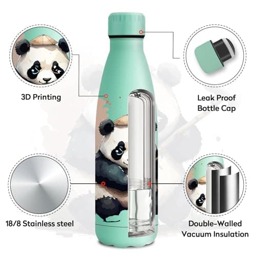 Gourde Inoxydable KollyKolla Isotherme 500ml Impression 3D Sans BPA Reutilisable Enfant Adulte Sport Bureau