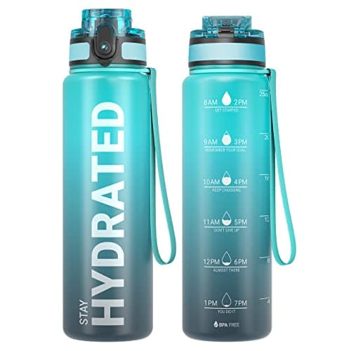Bouteille d'Eau Sahara Sailor 1L, Sportive & Étanche pour Sport et Camping, Sans BPA et Reutilisable avec Marqueur de Te — B-vagues Bleues