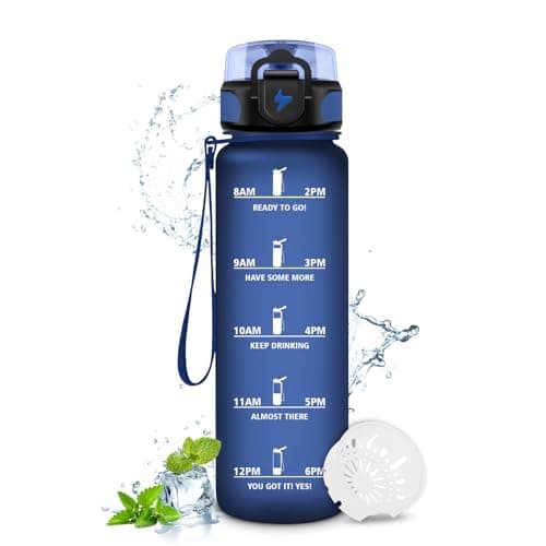 Gourde Enfant 500ml, Bouteille d'eau Étanche et Réutilisable pour Enfants, Gourde Sport avec Filtre et Marqueur de Temps — 17oz-500ml | Mat Marine Bleu