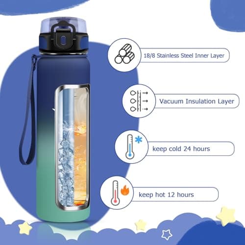 KollyKolla Isotherme 500ml, Gourde Inox sans BPA pour Enfant & Adulte, École et Outdoor Anti Fuite