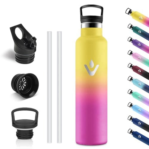 Vikastar Gourde Isotherme BPA-Free 500ml Anti-Fuite pour Enfants, Bouteille Étanche Froid/Chaud pour Sport, École et Cyc — Jaune et Rose