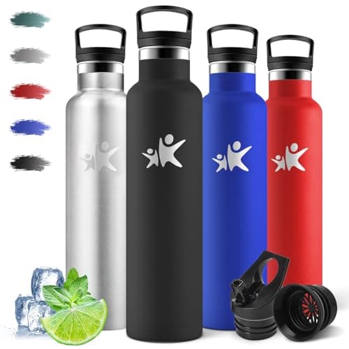 Motswedi Gourde Isotherme 1l, Réutilisable sans BPA, Thermos pour Randonnée, Bureau & Outdoor, 18/8 Acier Inoxydable, Ve — Noir -1000ml