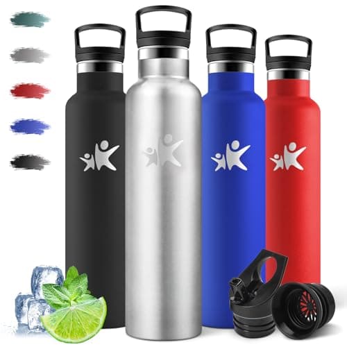 Motswedi Gourde Isotherme 1l, Réutilisable sans BPA, Thermos pour Randonnée, Bureau & Outdoor, 18/8 Acier Inoxydable, Ve — Gris Métallisé -1000ml