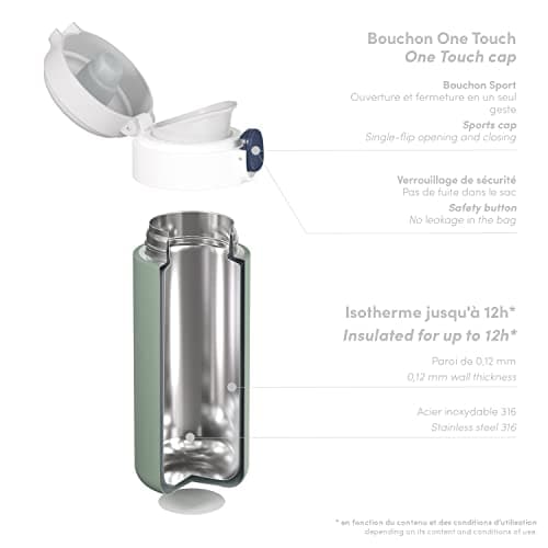 MONBENTO Gourde Isotherme - Garde au Chaud/Froid jusqu'à 12h - Petite Gourde Hermétique pour Enfant et Adulte - Vert  
M