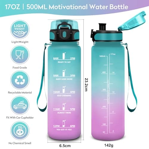 Gourde KollyKolla Enfant 500ml Étanche Réutilisable pour Maternelle École Sport Campings avec Marqueur de Temps Filtre S