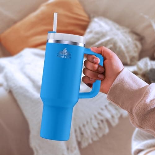 Mont-Clair Tumbler 40oz Gourde Isotherme 1200ml - 10h Chaud / 48h Froid - Bleu - avec Paille et Poignée