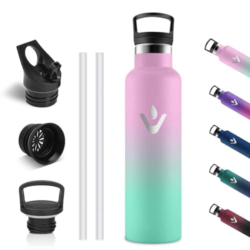Vikastar Gourde Isotherme BPA-Free 500ml Anti-Fuite pour Enfants, Bouteille Étanche Froid/Chaud pour Sport, École et Cyc — Rose Clair et Vert Clair