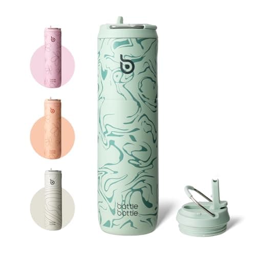 Bouteille d'eau isotherme en acier inoxydable pour sport et voyage - Rose clair, 710 ml,anti-fuite, sans BPA — Vert
